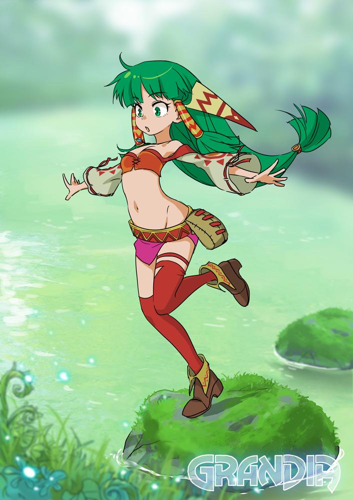 1girl, asami_juusuke, breasts, feena_(grandia), grandia, grandia_i, green_eyes, green_hair