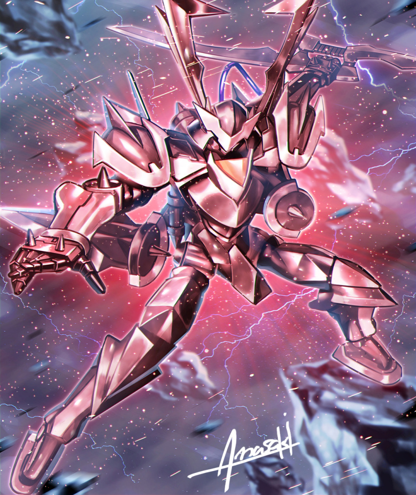 amasaki_yusuke, cable, gundam, gundam_00, highres, holding, holding_sword, holding_weapon