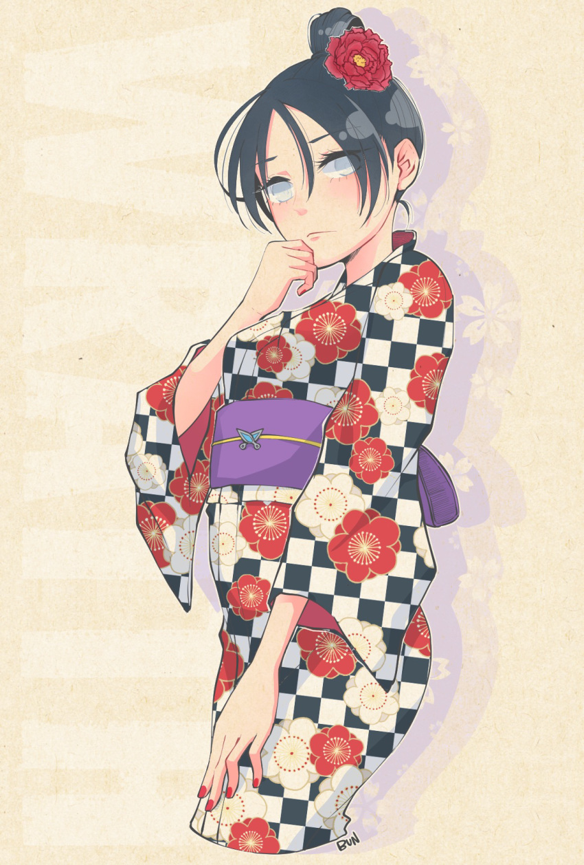 1girl, alternate_costume, animification, apex_legends, bangs, black_hair, breasts, bungaw