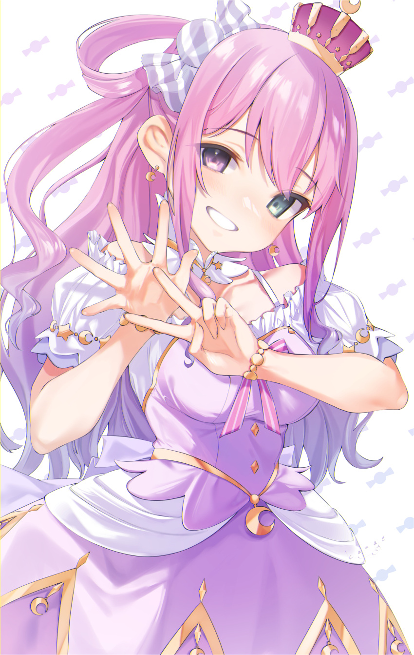 1girl, absurdres, bangs, blush, breasts, candy_hair_ornament, commentary_request, crescent