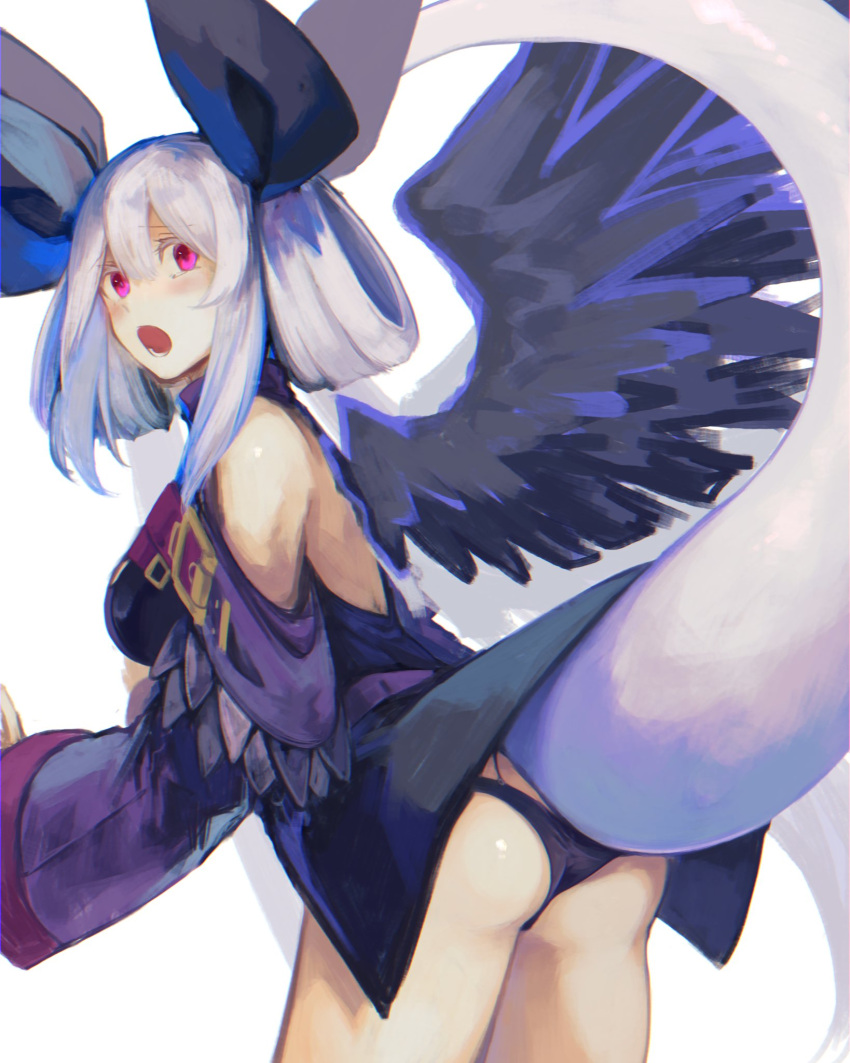 1girl, alternate_color, angel_wings, ass, bangs, bare_legs, bare_shoulders, black_panties