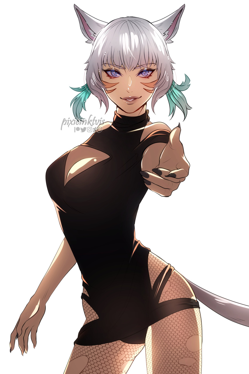 1girl, absurdres, animal_ears, artist_name, bangs, breasts, cat_ears, cat_tail