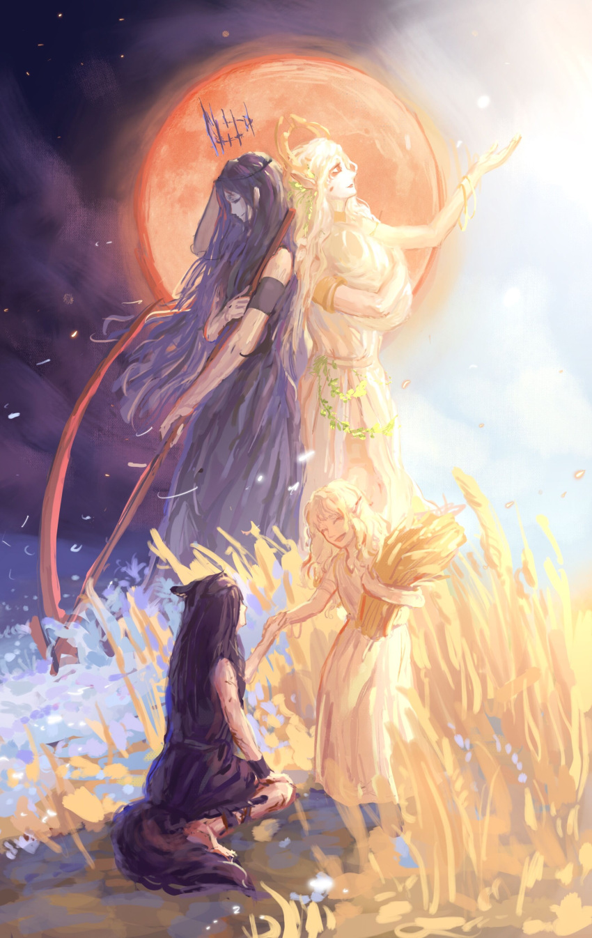 2girls, absurdres, animal_ears, arm_up, bare_arms, bare_shoulders, black_dress, black_hair