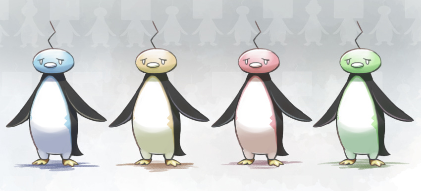 alternate_color, beak, bird, commentary_request, eiscue, eiscue_(noice), flippers, grey_background