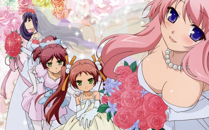 baka_to_test_to_shoukanjuu, blush, cleavage, himeji_mizuki, kirishima_shouko, loli, scan, shimada_hazuki