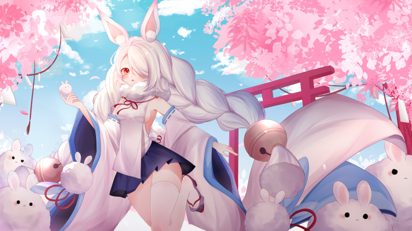 1girl, absurdres, animal_ear_fluff, animal_ears, azur_lane, blue_skirt, braid, breasts