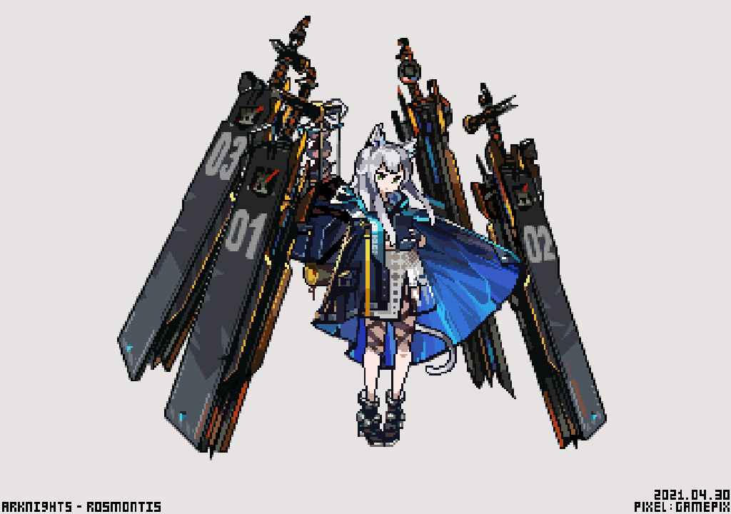 1girl, animal_ears, arknights, artist_name, bangs, black_footwear, blue_gloves, blue_jacket