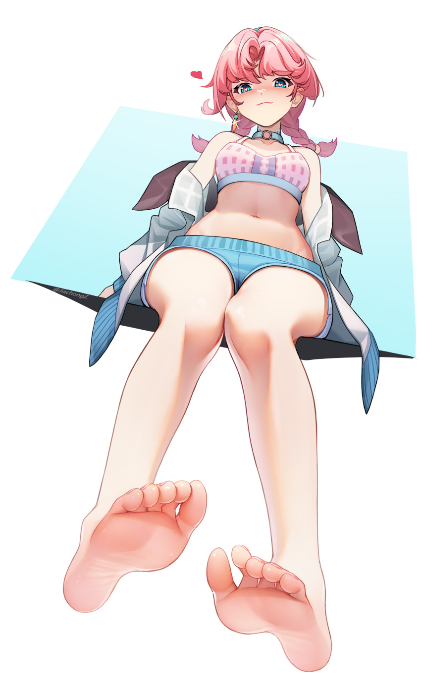 1girl, absurdres, arknights, bangs, bare_legs, bare_shoulders, barefoot, blue_choker