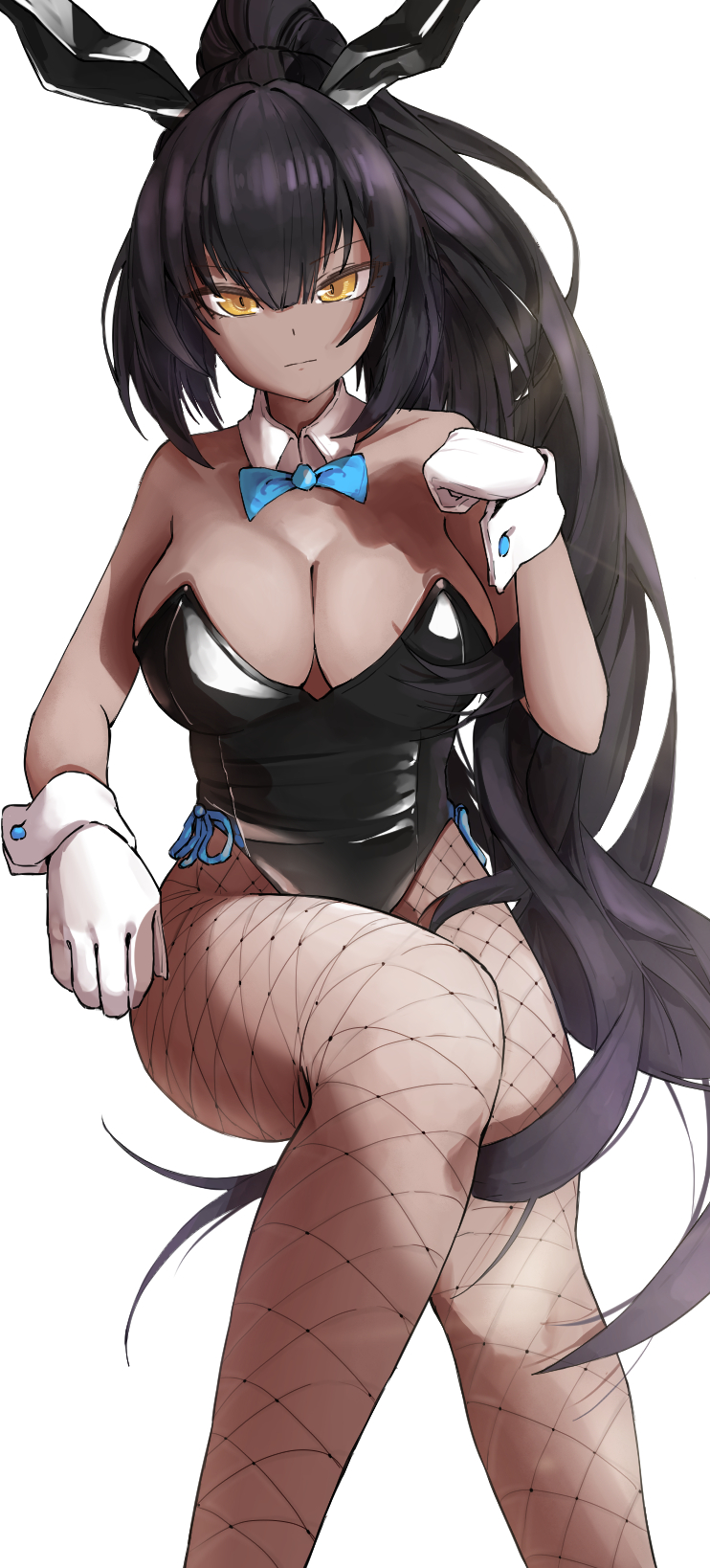 1girl, animal_ears, armpits, bangs, bare_shoulders, black_hair, black_leotard, blue_archive