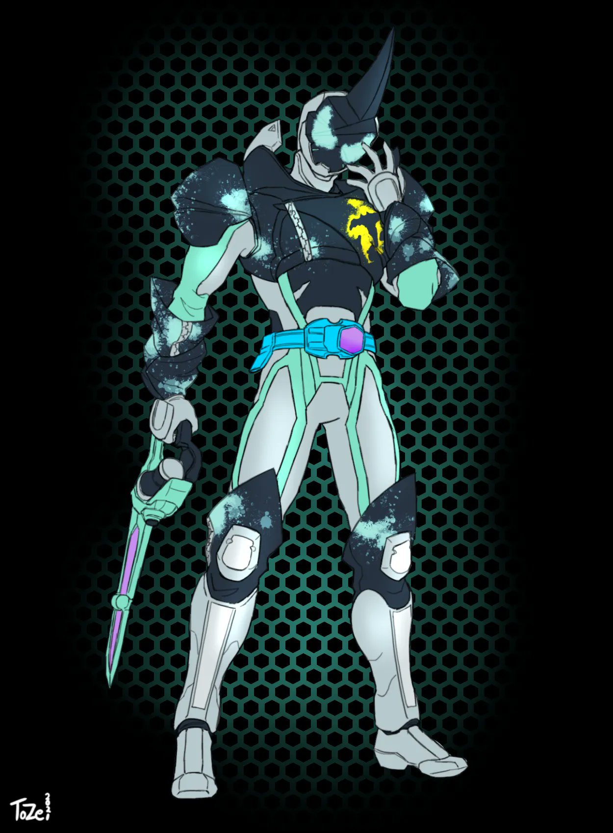 1boy, armor, bat, black_armor, boots, driver, evil, flat_color