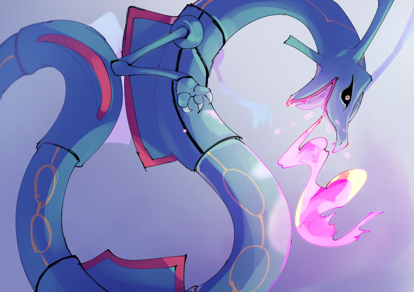 black_sclera, claws, colored_sclera, commentary_request, dragon, eastern_dragon, from_side, grey_background