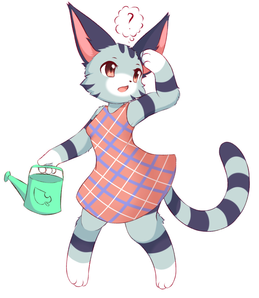 1girl, ?, absurdres, animal_crossing, animal_ears, animal_feet, animal_nose, bare_shoulders