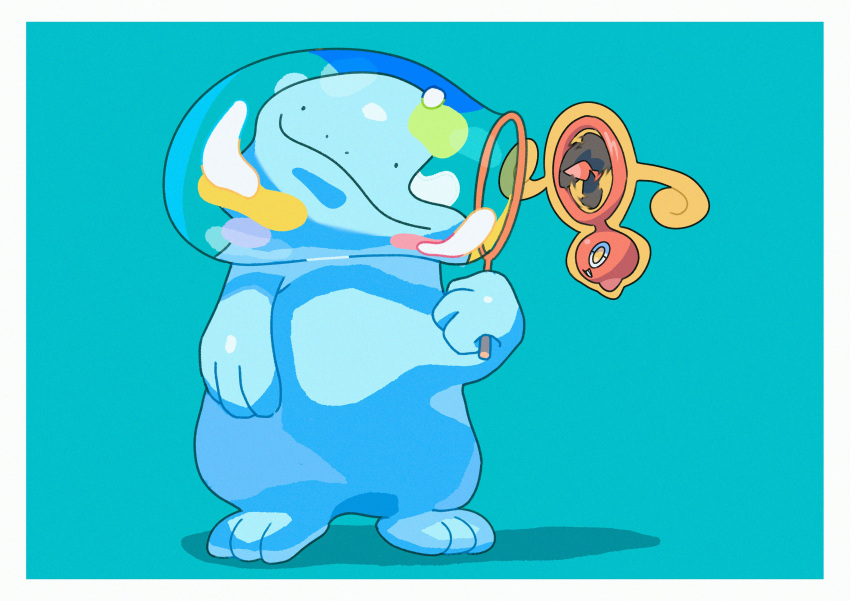 absurdres, black_eyes, border, bubble, bubble_wand, closed_mouth, commentary_request, green_background