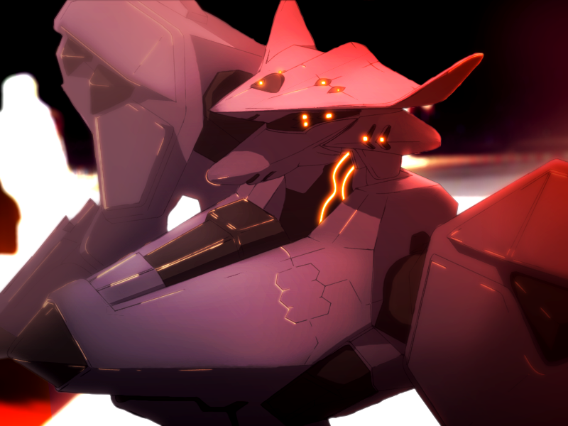 extra_eyes, f-22a_raptor_(muvluv), glowing, glowing_eyes, looking_ahead, mecha, muvluv, muvluv_alternative