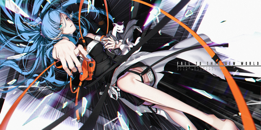 1girl, absurdres, alternate_costume, bangs, black_skirt, black_sweater, blue_eyes, blue_nails