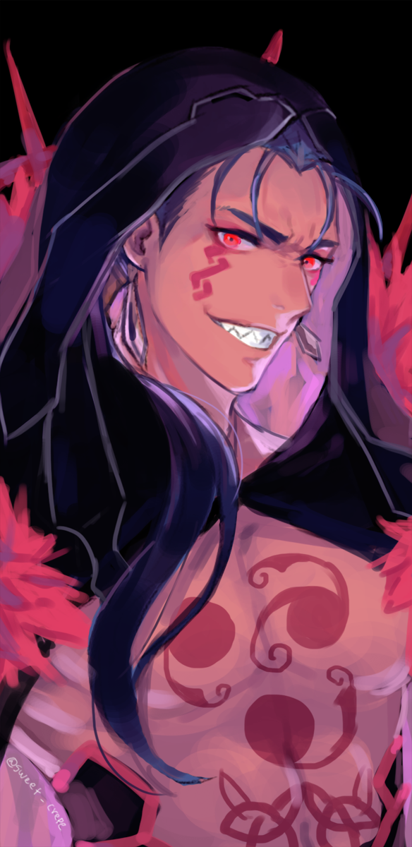 1boy, blue_hair, bodypaint, closed_mouth, cu_chulainn_(fate), cu_chulainn_alter_(fate/grand_order), dark_blue_hair, dark_persona