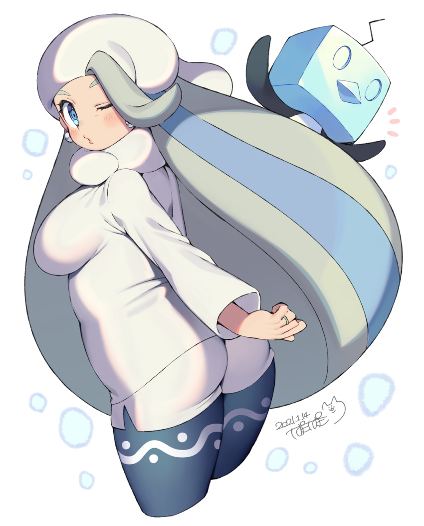1girl, blue_eyes, blush, breasts, dated, earrings, eiscue, eiscue_(ice)