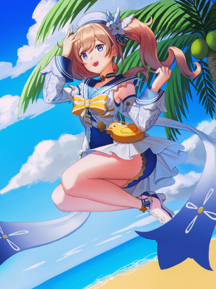 absurdres, barbara_(genshin_impact), barbara_(summertime_sparkle)_(genshin_impact), blonde_hair, blue_eyes, corgi_(corgi0322), drill_hair, genshin_impact