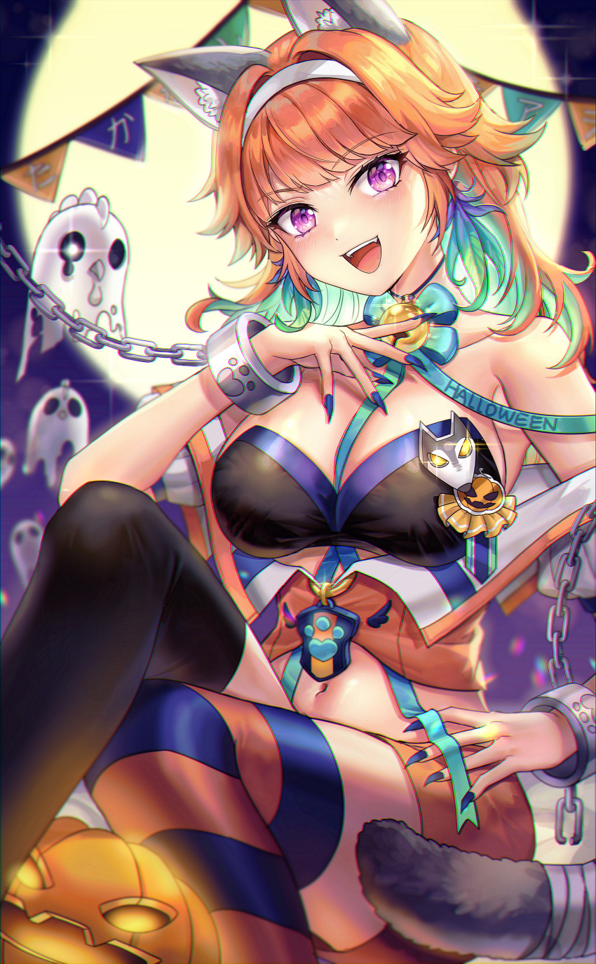 :d, absurdres, adapted_costume, animal_ears, asymmetrical_legwear, bangs, bare_shoulders, bell