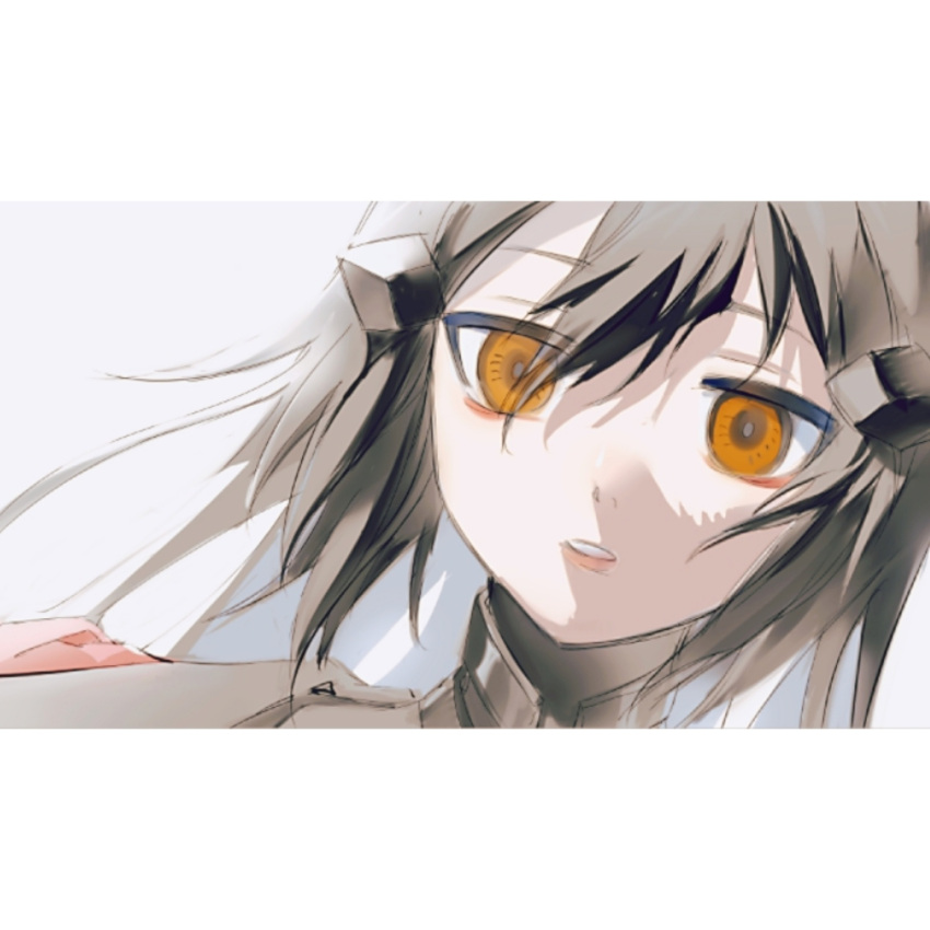 1girl, black_hair, chinese_commentary, close-up, commentary_request, dandelion_(girls'_frontline), dutch_angle, face
