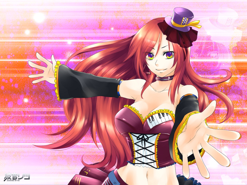breasts, green_eyes, hat, headphones, highres, long_hair, male, microphone