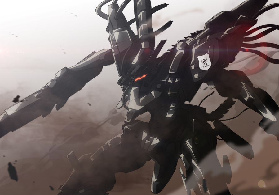 armored_core, holding, holding_weapon, lilya_(lilya_litvak), mecha, no_humans, out_of_frame, weapon