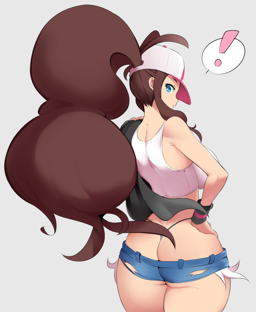!, 1girl, aqua_eyes, ass, back, black_legwear, breasts, brown_hair