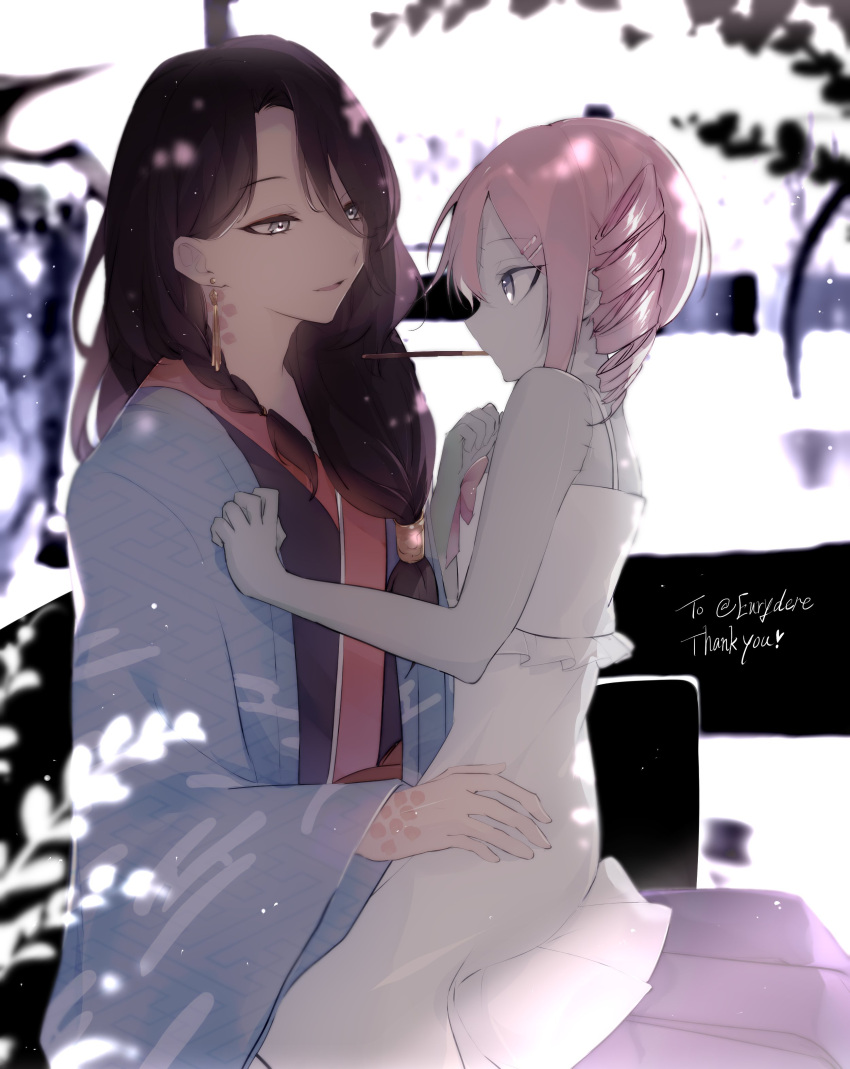 1boy, 1girl, absurdres, ajisai_eurydice, androgynous, bow, brown_hair, chinese_clothes