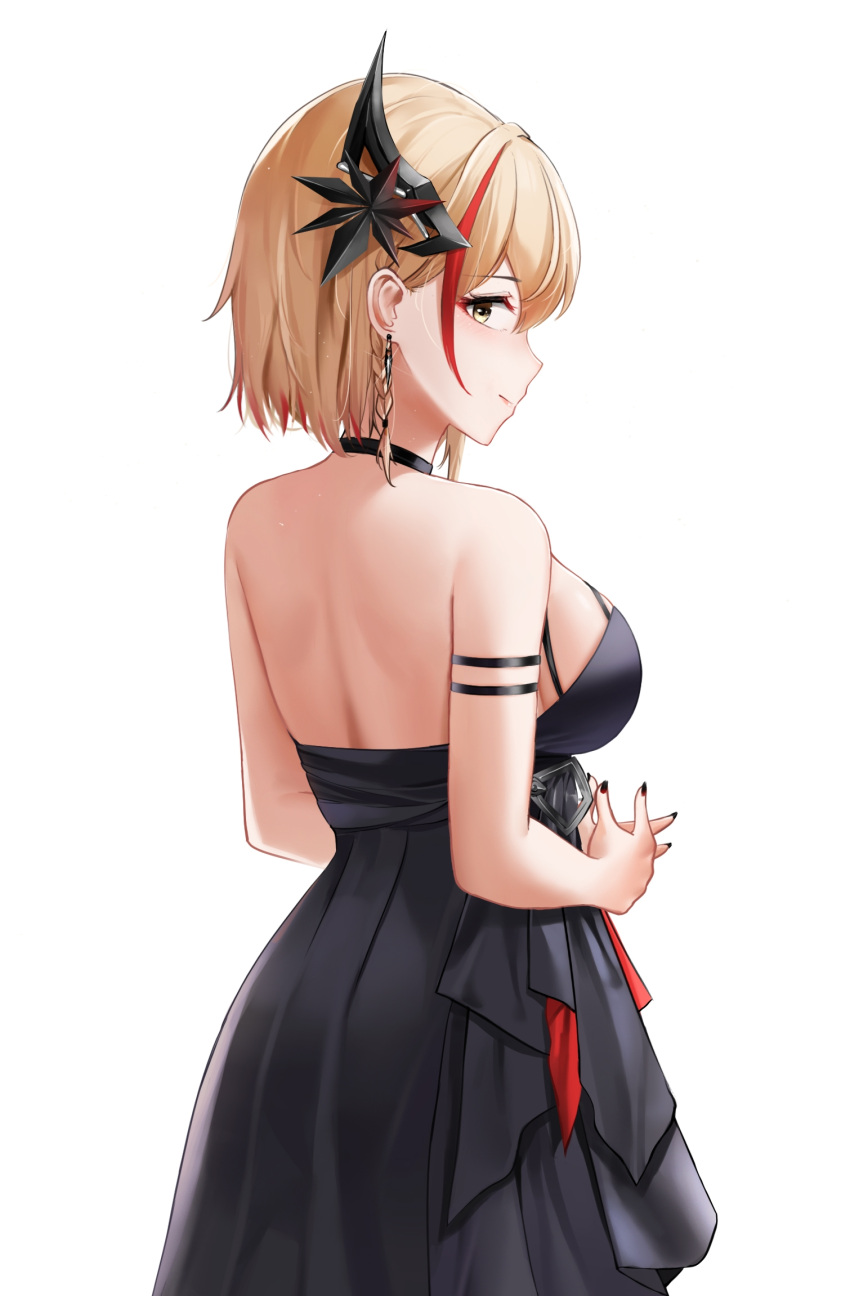 1girl, arm_strap, azur_lane, backless_dress, backless_outfit, black_dress, black_nails, breasts