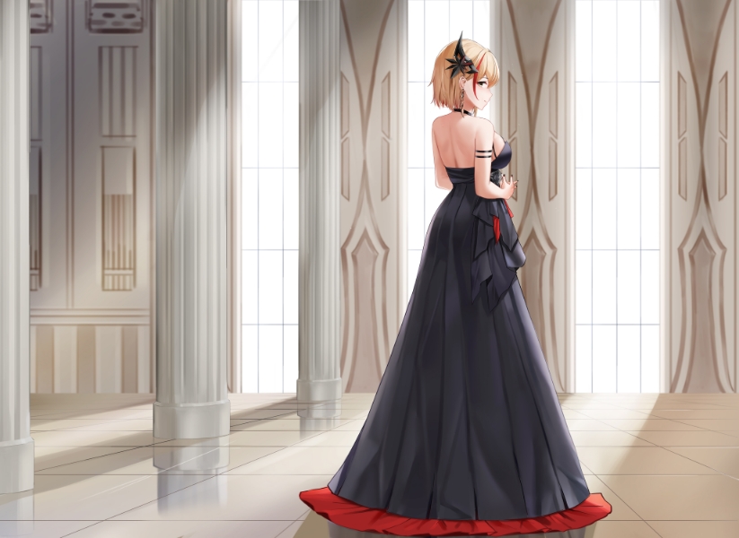 1girl, arm_strap, armlet, azur_lane, backless_dress, backless_outfit, bare_shoulders, black_dress