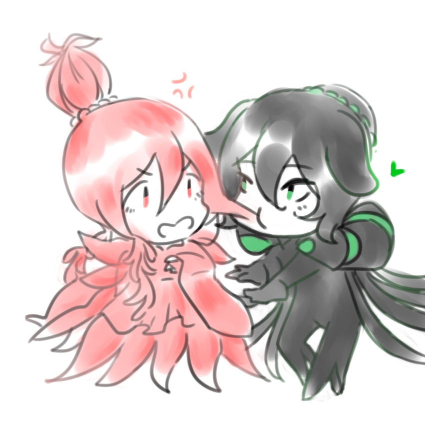 1boy, 1girl, aculeatus, anger_vein, brush_(medium), brush_stroke, eating_hair, frostfall