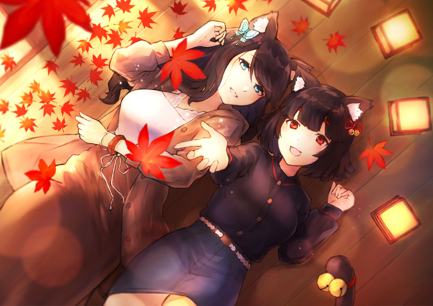 2girls, absurdres, animal_ear_fluff, animal_ears, azur_lane, bangs, black_hair, blue_eyes
