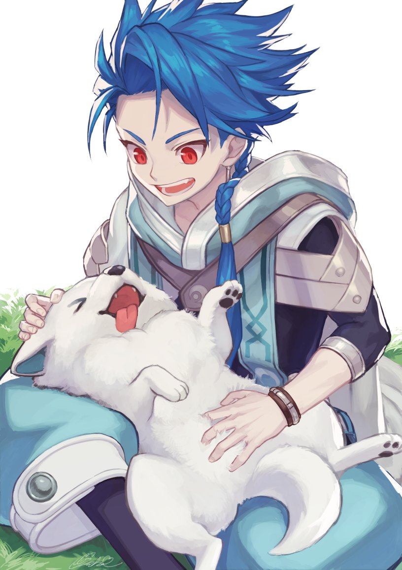 1boy, 1other, asymmetrical_bangs, bangs, blue_hair, bodysuit, bodysuit_under_clothes, braid