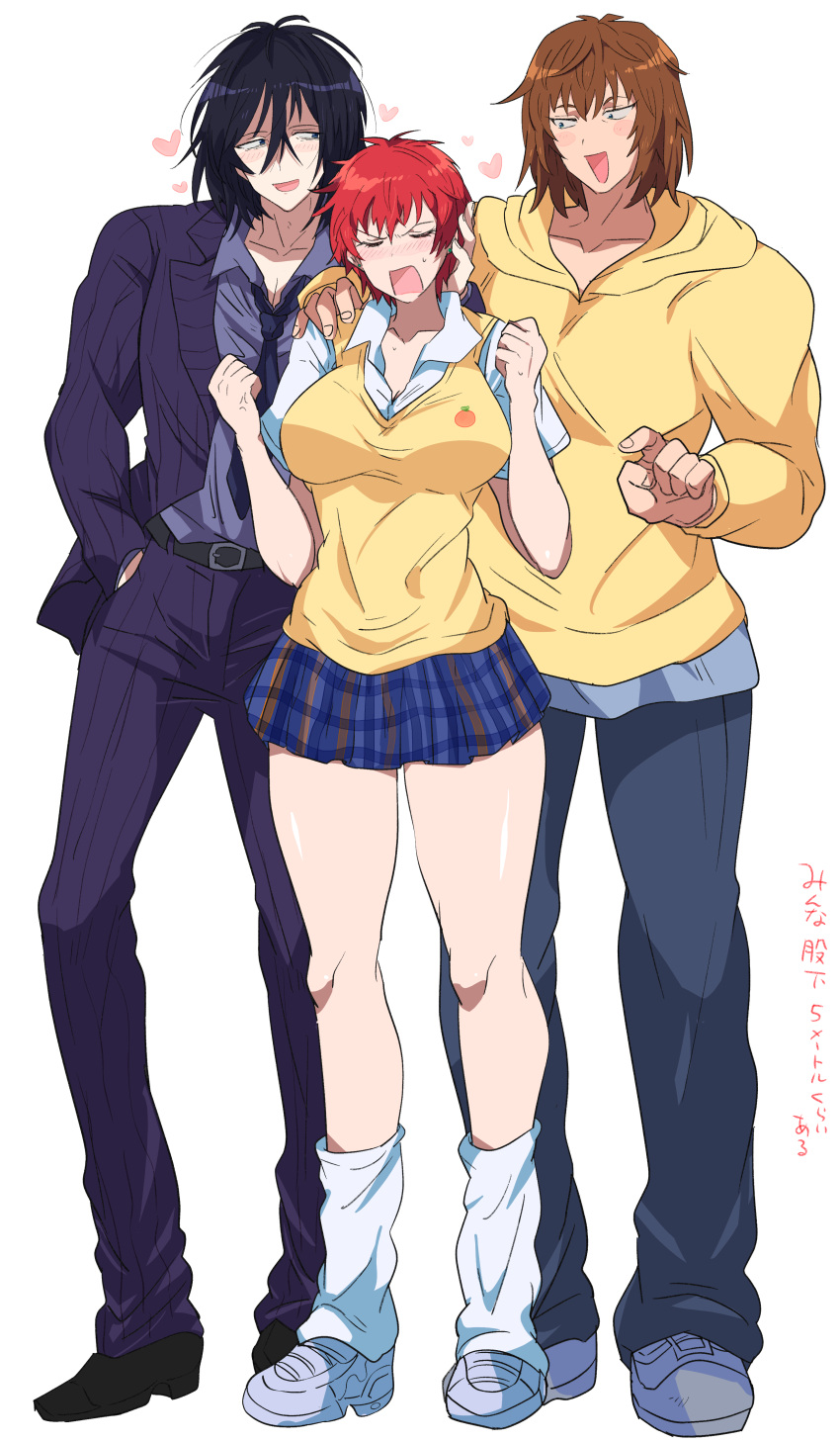 1girl, 2boys, absurdres, aikawa_maki, air_master, angry, black_hair, blue_eyes