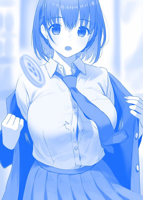 1girl, :o, ai-chan_(tawawa), bangs, blue_theme, blurry, blurry_background, braid