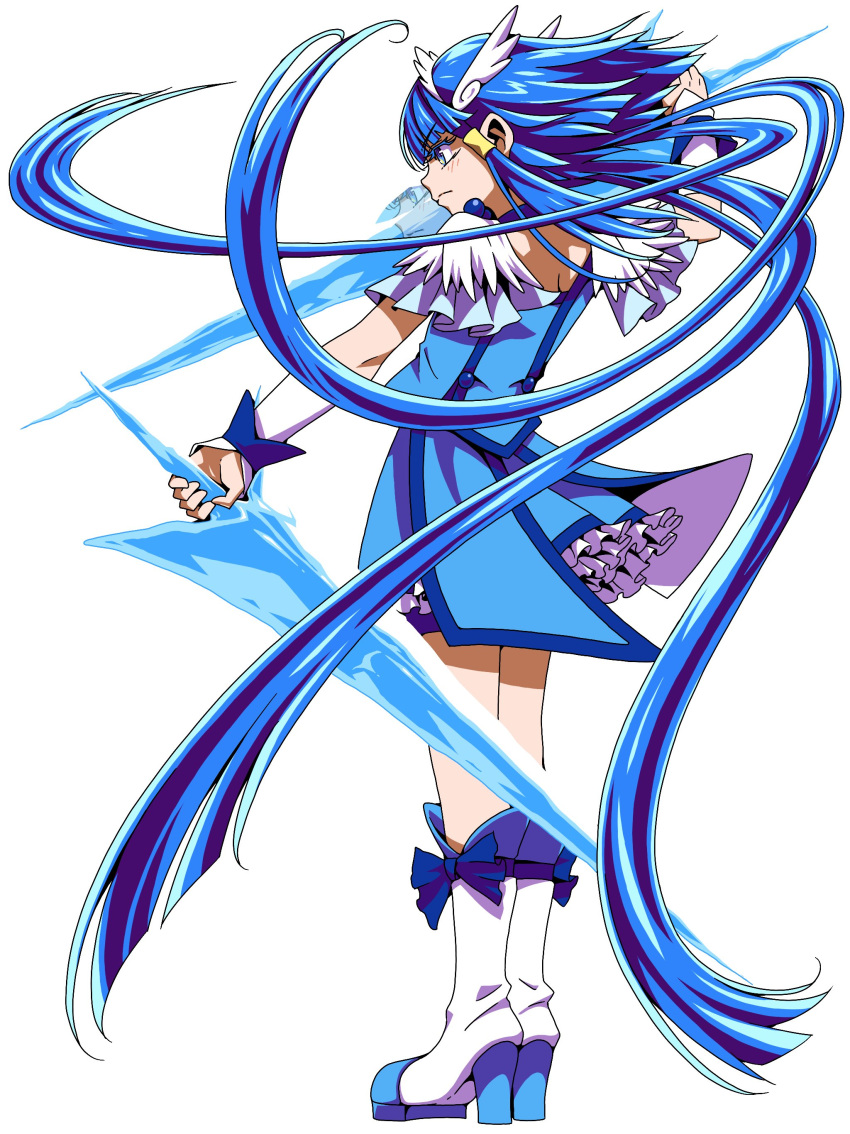 1girl, absurdres, aoki_reika, bangs, blue_eyes, blue_hair, blue_skirt, blush