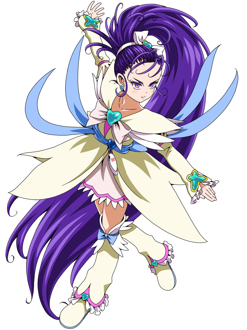 1girl, absurdres, bow, closed_mouth, collarbone, cure_egret, detached_sleeves, earrings