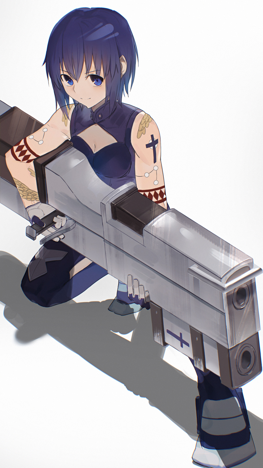 1girl, absurdres, bangs, bare_shoulders, blue_dress, blue_eyes, blue_footwear, blue_hair