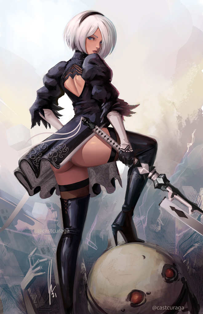 back_cutout, black_dress, black_hairband, blue_eyes, boots, clothing_cutout, dress, feather-trimmed_sleeves
