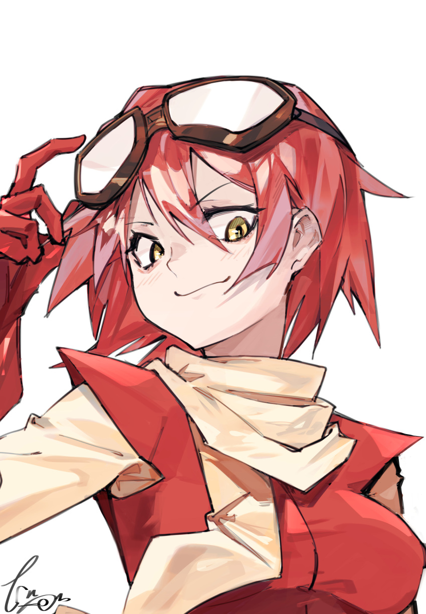1girl, absurdres, beige_scarf, blush, closed_mouth, eyebrows_visible_through_hair, eyes_visible_through_hair, flcl