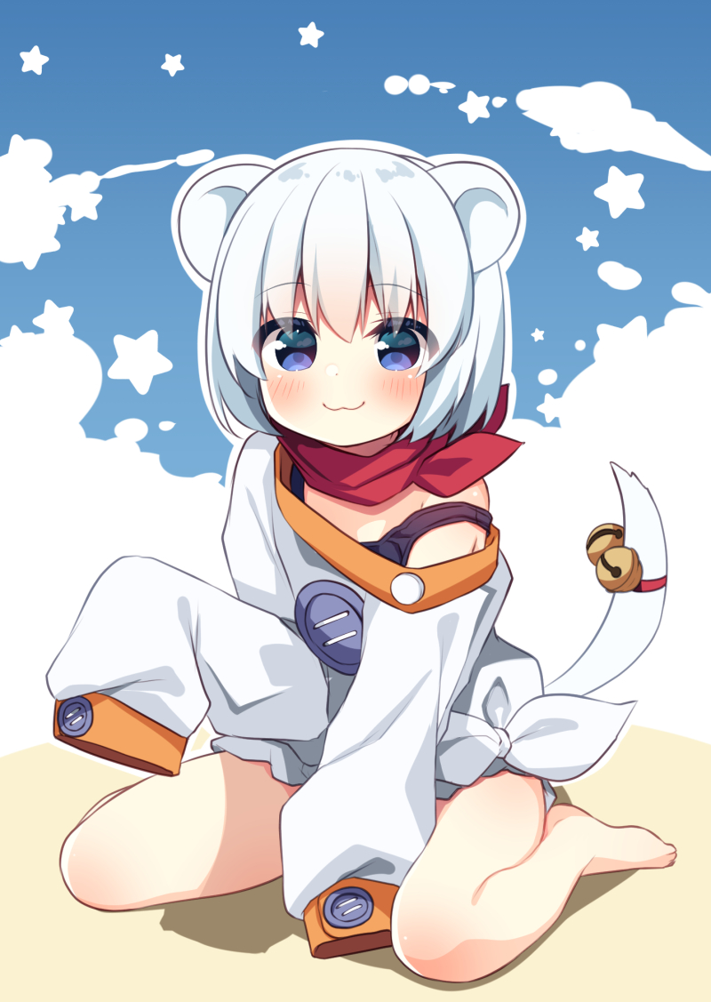 1girl, :3, animal_ears, bangs, barefoot, black_swimsuit, blue_eyes, blush