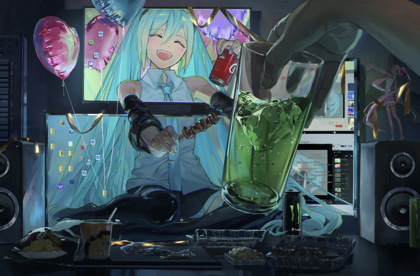1boy, 1girl, 2d_dating, :d, ^_^, absurdres, aqua_hair, aqua_nails