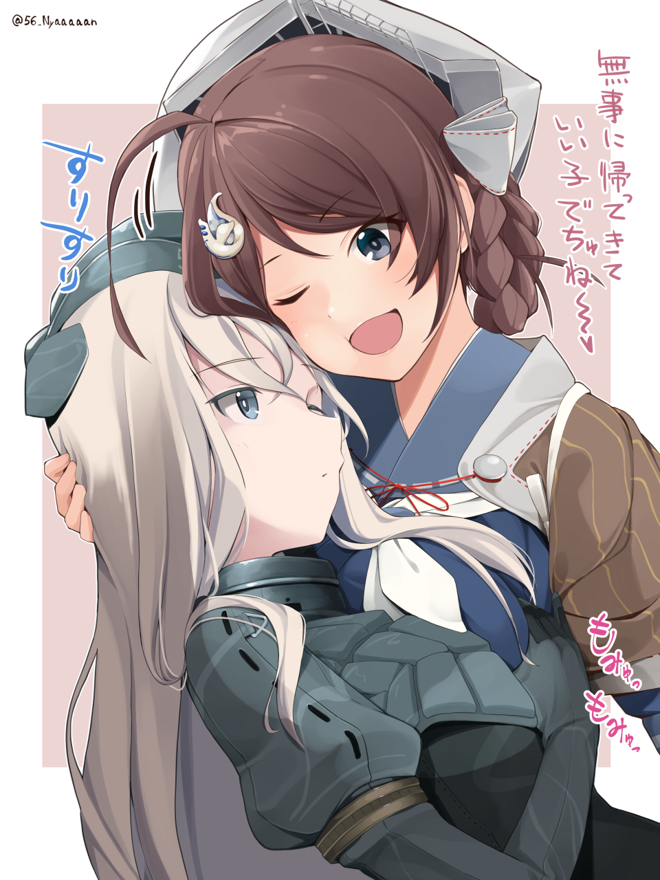 2girls, bandana, befu, blonde_hair, blue_eyes, blue_sailor_collar, blue_serafuku, braid