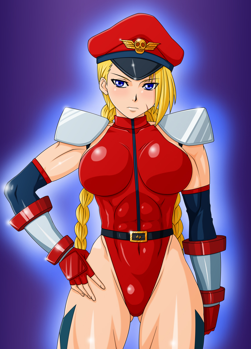abs, belt, blonde_hair, blue_eyes, braid, cammy_white, elbow_gloves, female