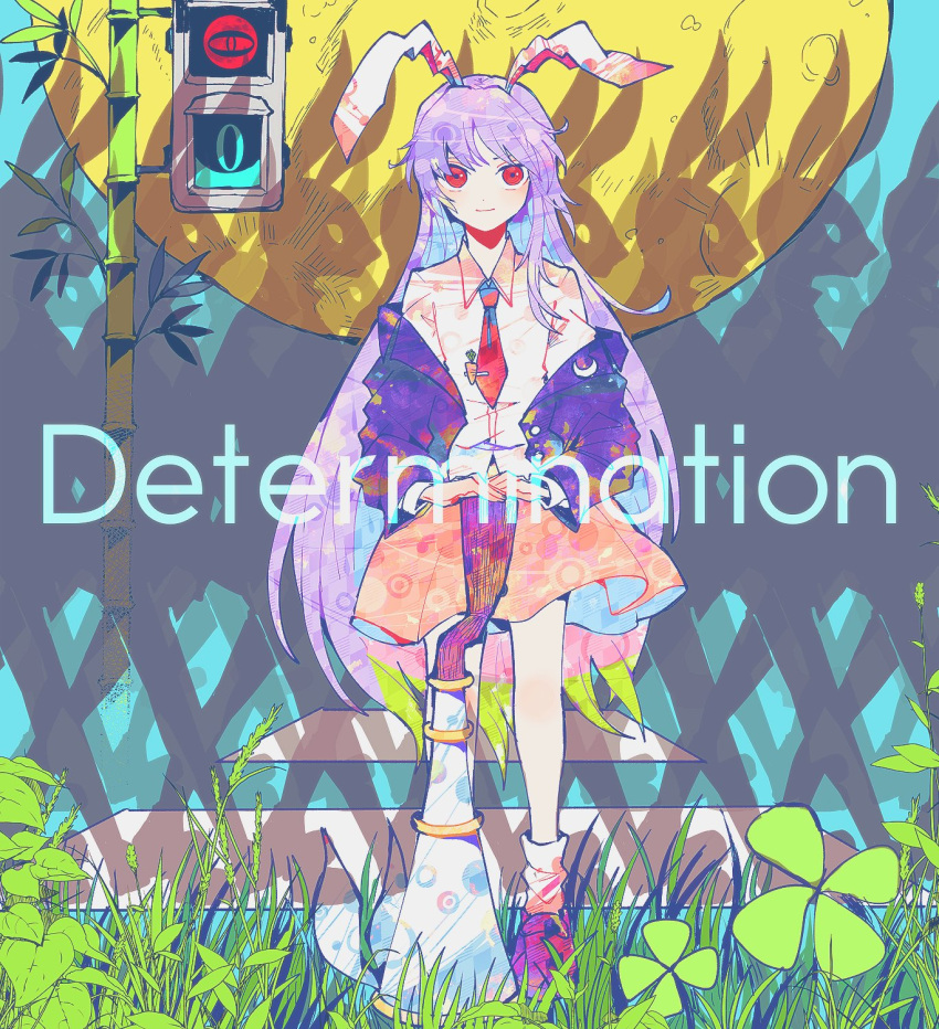 1girl, animal_ears, bamboo, bangs, black_jacket, blazer, carrot, check_commentary
