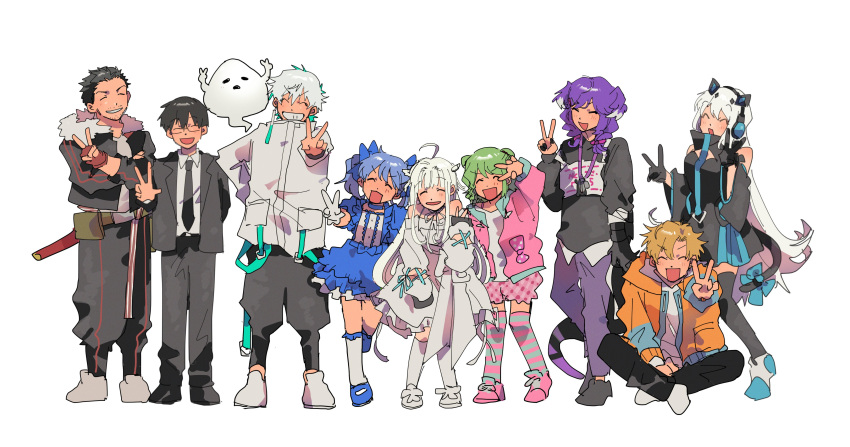 4boys, 5girls, ^_^, absurdres, agya, ahoge, amatsuka_uto, black_dress