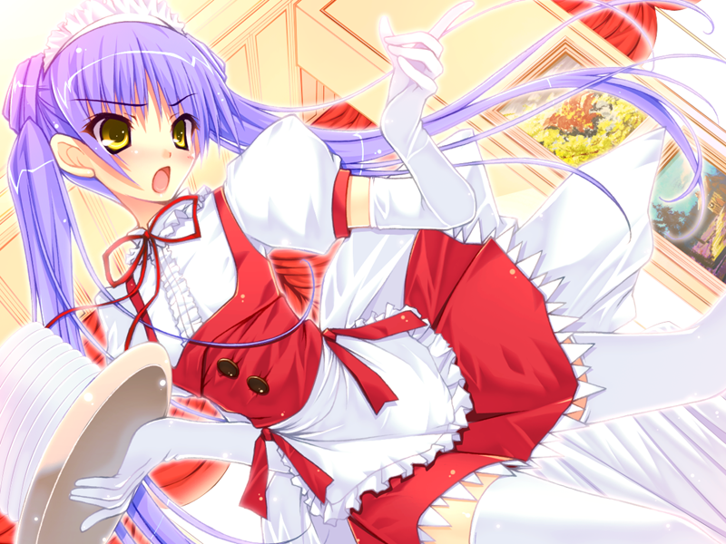 1girl, amane_sou, apron, bangs, blush, dress, dress_shirt, dutch_angle