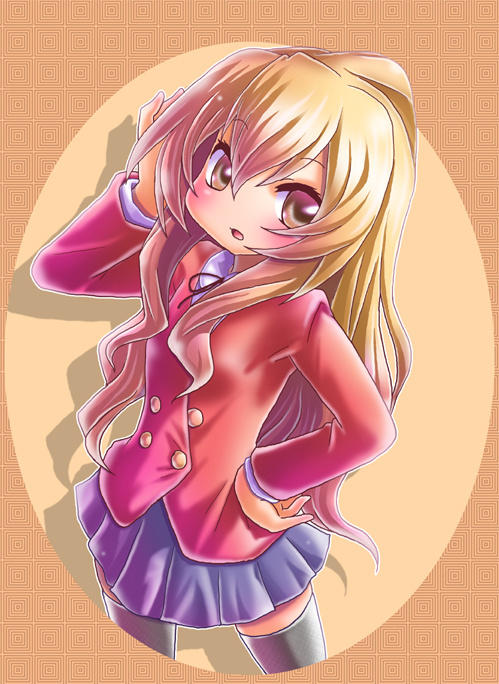 aisaka_taiga, brown_eyes, brown_hair, long_hair, renaoka, school_uniform, thigh-highs, toradora!