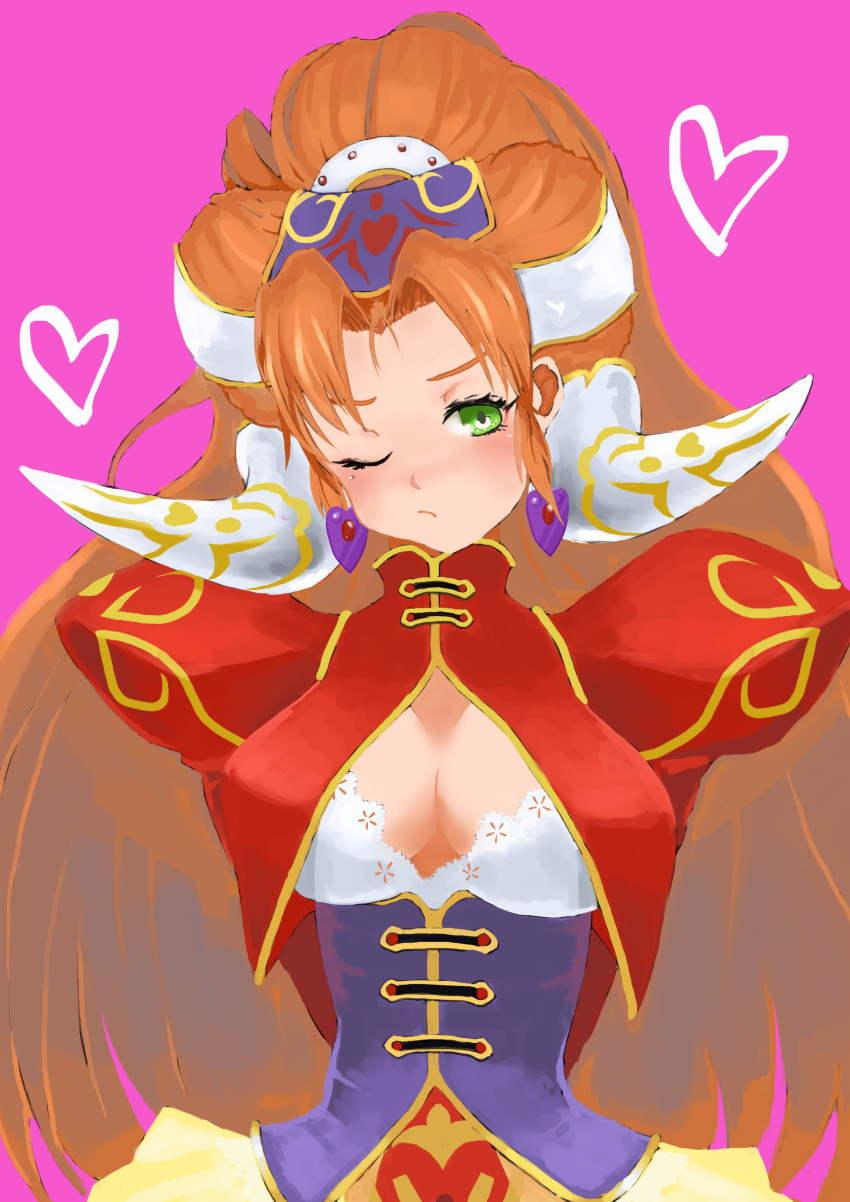 1girl, absurdres, akumesik, blush, breasts, closed_mouth, corset, earrings