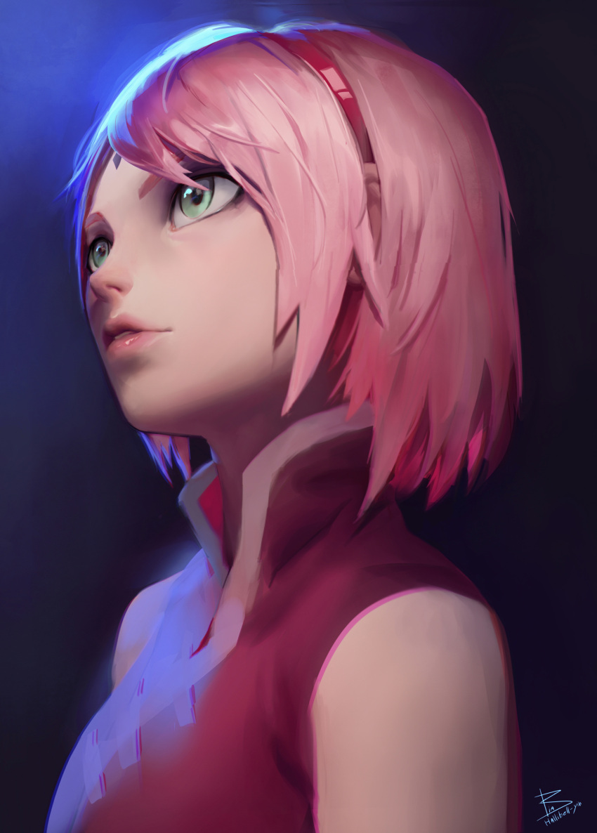 1girl, absurdres, artist_name, boruto:_naruto_next_generations, facial_mark, forehead_mark, green_eyes, hairband